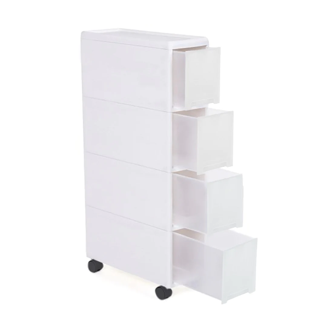 Image of Carrello Stretto Multiuso 4 Cassetti Salvaspazio con Ruote Bianco