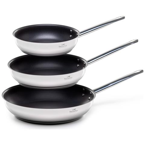 ROSMARINO Set Padelle Antiaderenti Acciaio Inox per Induzione e Altri Piani di Cottura Technologia ThermoFlow