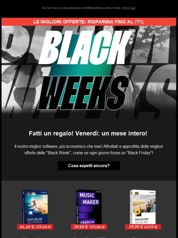 Venerdì per un mese intero: risparmia subito fino al 77%