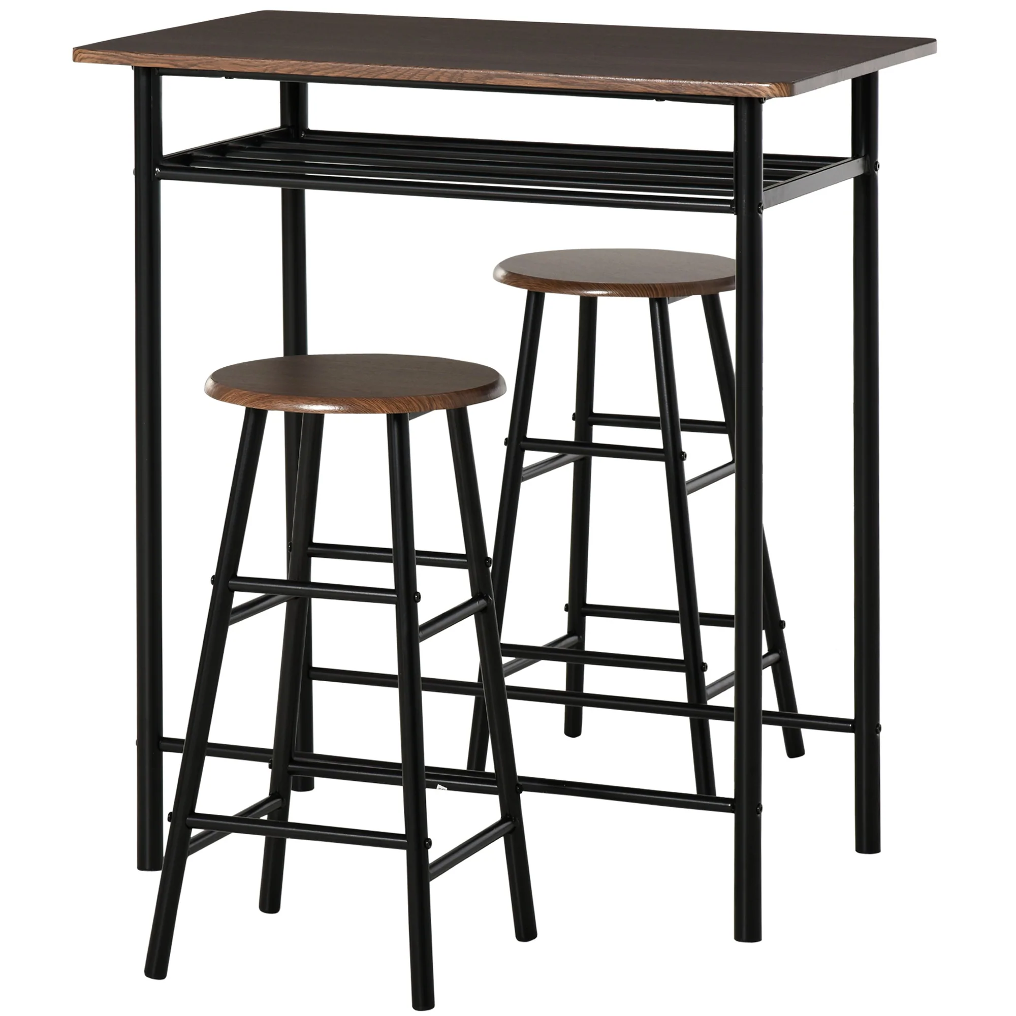 Image of Set Tavolo Alto 80x50x90 cm e 2 Sgabelli  Nero e Quercia