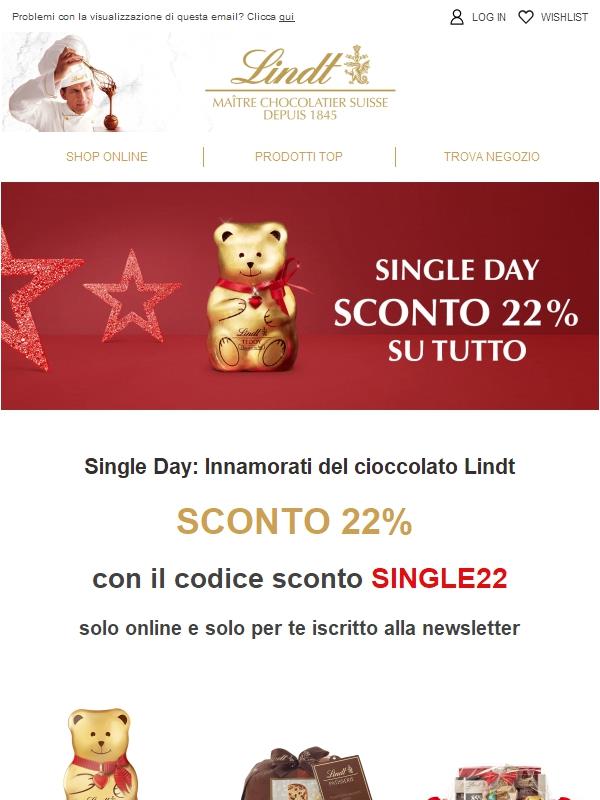 💘 Singles' day: Sconto 22% su tutto!