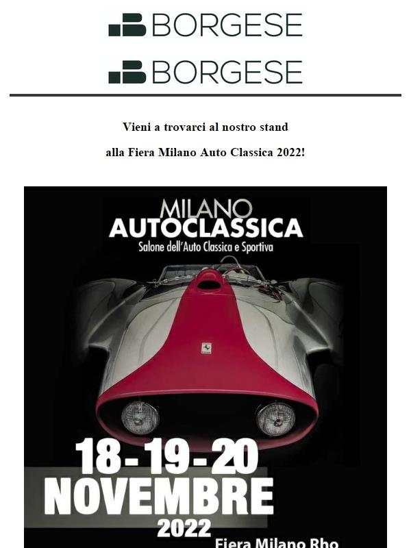 Le opere Borgese Idea sono alla Fiera Milano auto Classica 18-20 Novembre 2022