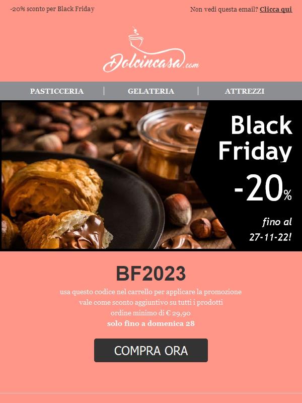 Black Friday 2023 con -20% su tutti i prodotti!