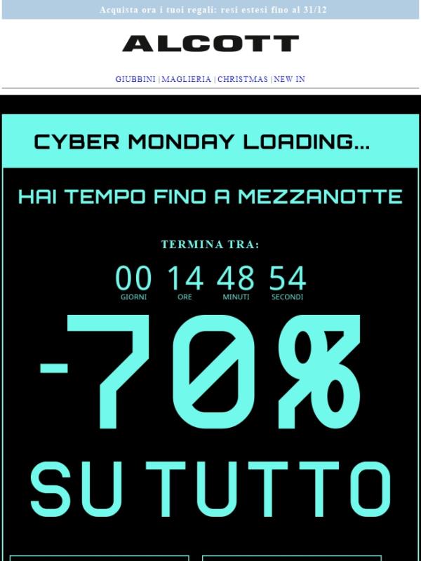 70% su TUTTO fino a stasera! Happy Cyber Monday🤖
