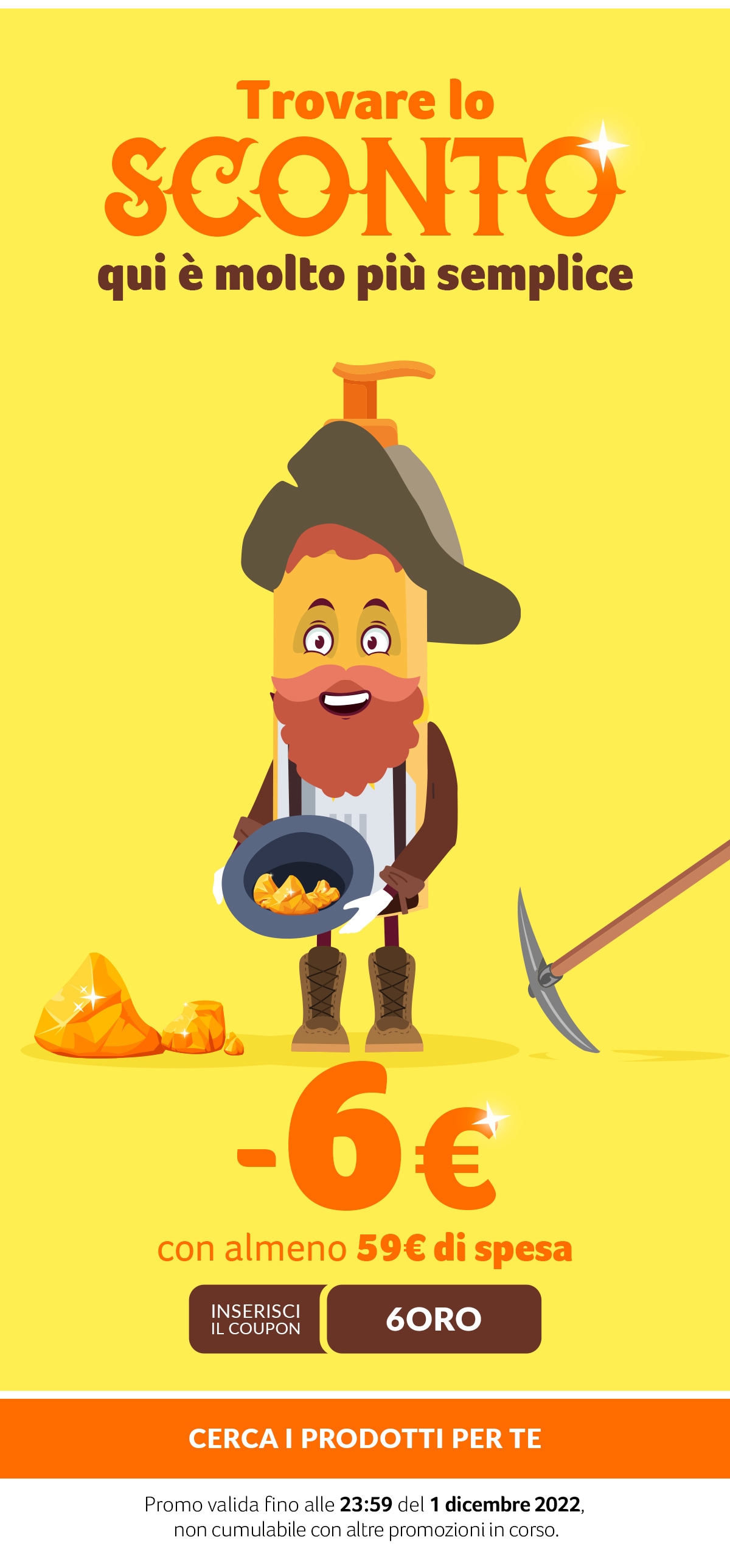-6€ su 59€ di spesa. Coupon 6ORO