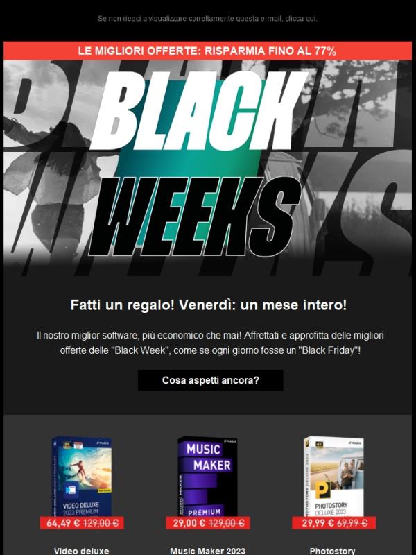 Fino al 77% di sconto nei fantastici saldi delle Black Week!