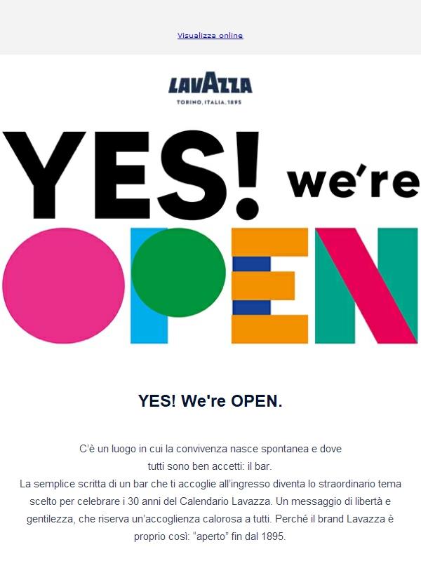 Yes! We’re OPEN: scopri il nuovo iconico Calendario Lavazza