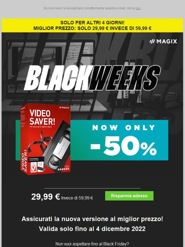 Solo per altri 4 giorni! 29,99 € invece di 59,99 €: esegui adesso l'upgrade e risparmi notevolmente!