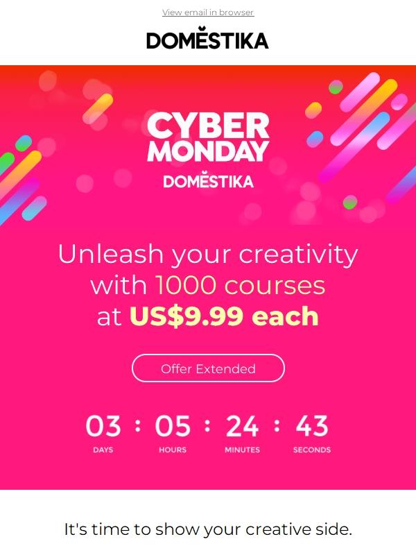 72 hours only! ⏰ 1000 courses at US$9.99 each on Cyber Monday