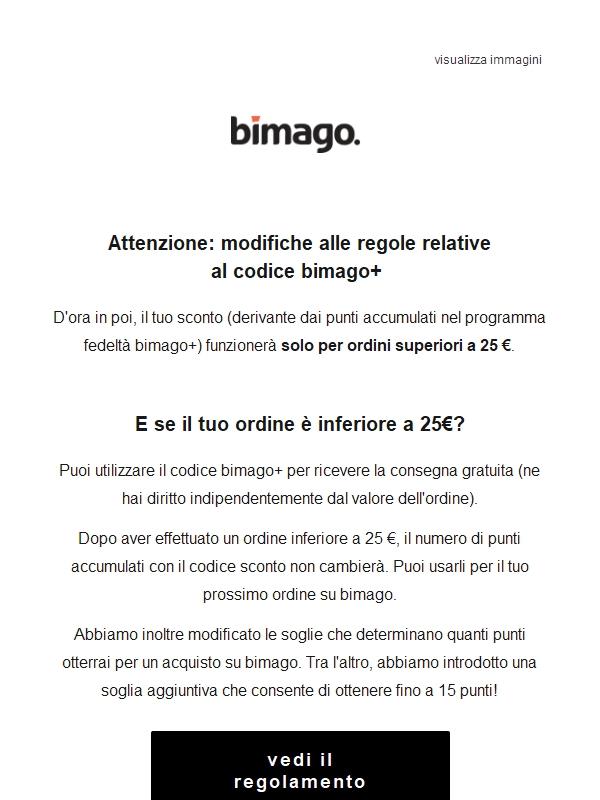 Modifiche alle regole relative al codice bimago+