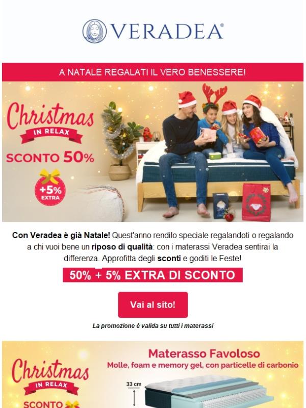 🎅🏻  Con Veradea è già Natale: 50%+5% Extra su tutti i materassi