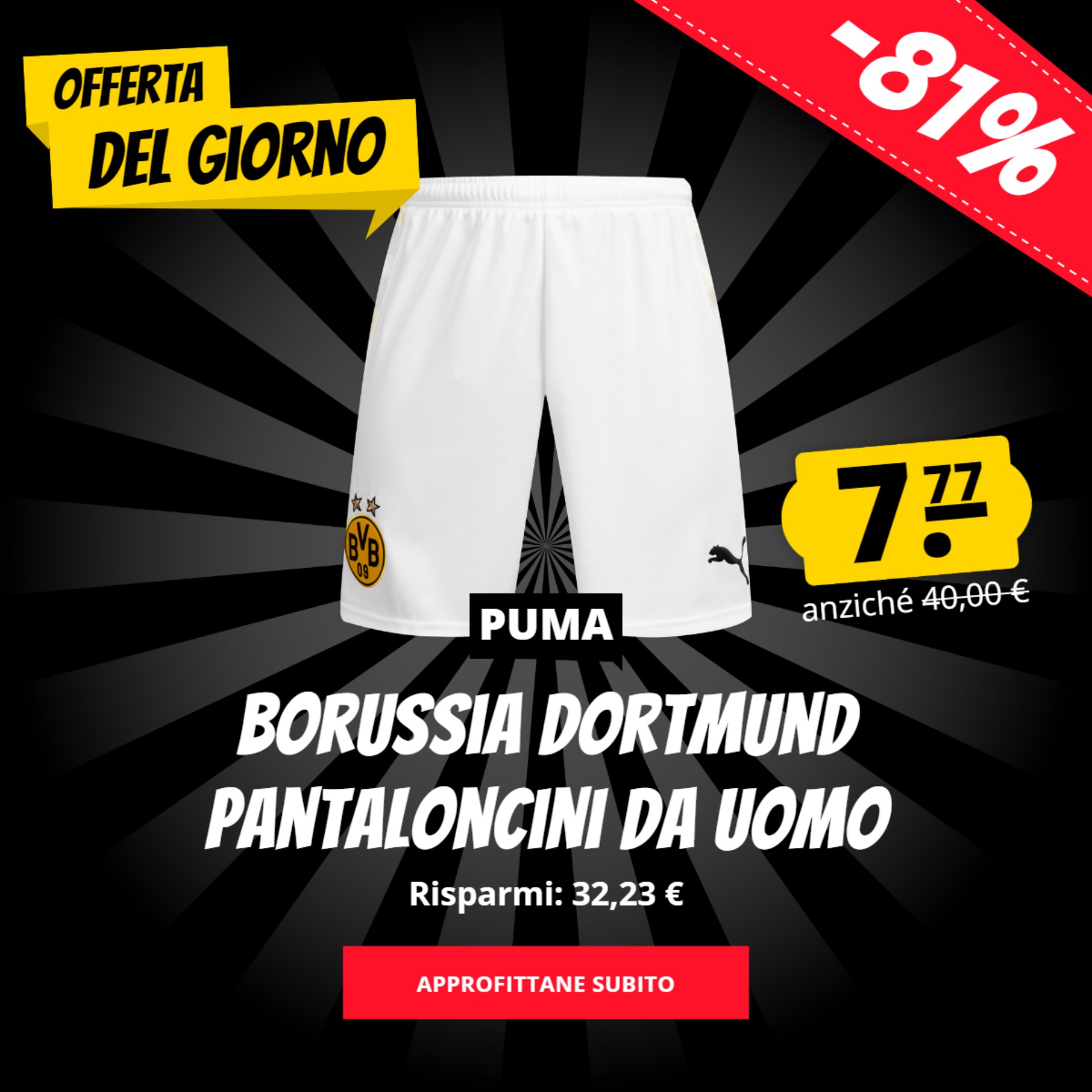 PUMA Borussia Dortmund Pantaloncini da uomo solo 7,77 €