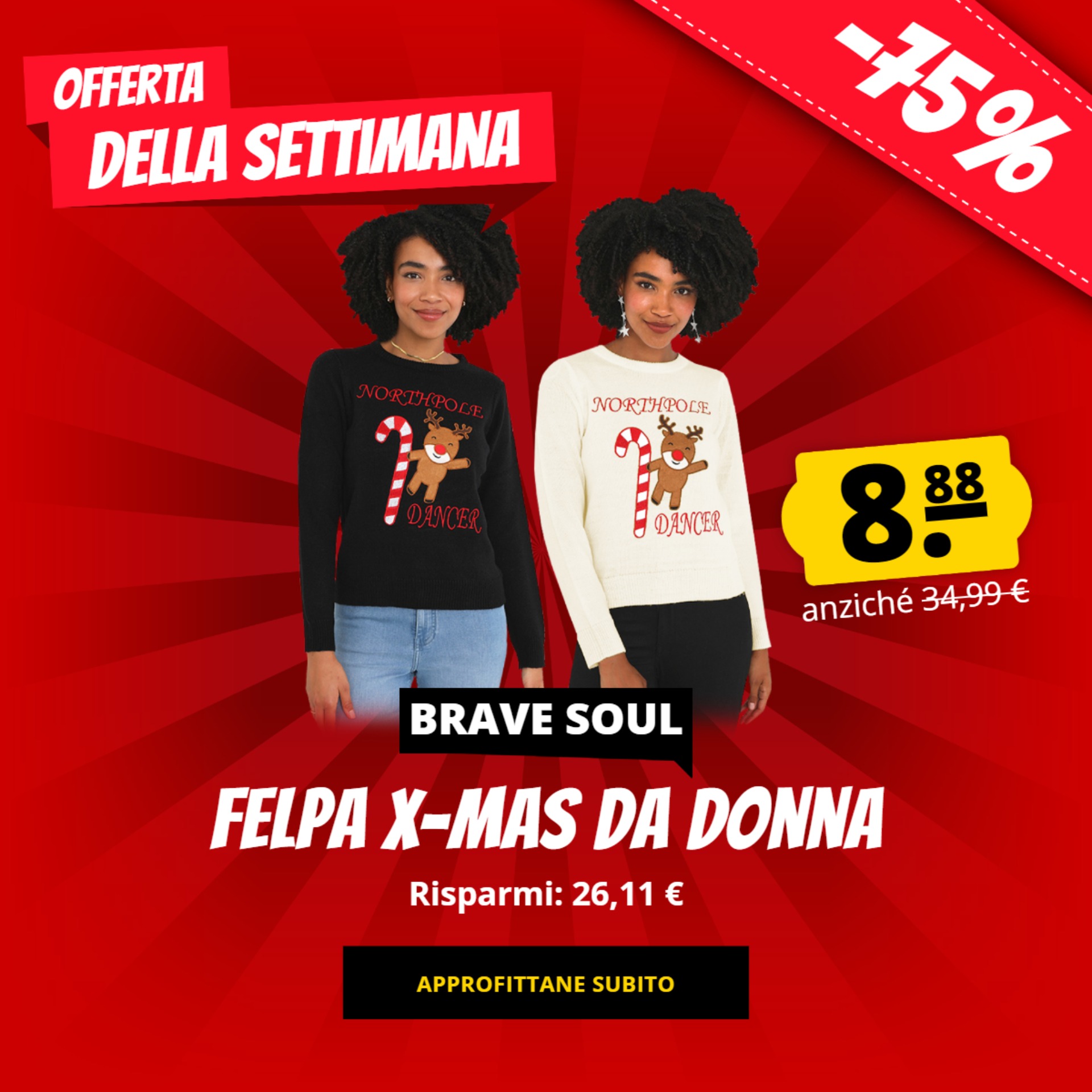 BRAVE SOUL Felpa X-MAS da donna solo 8,88 € acquista a prezzi convenienti su ScontoSport!