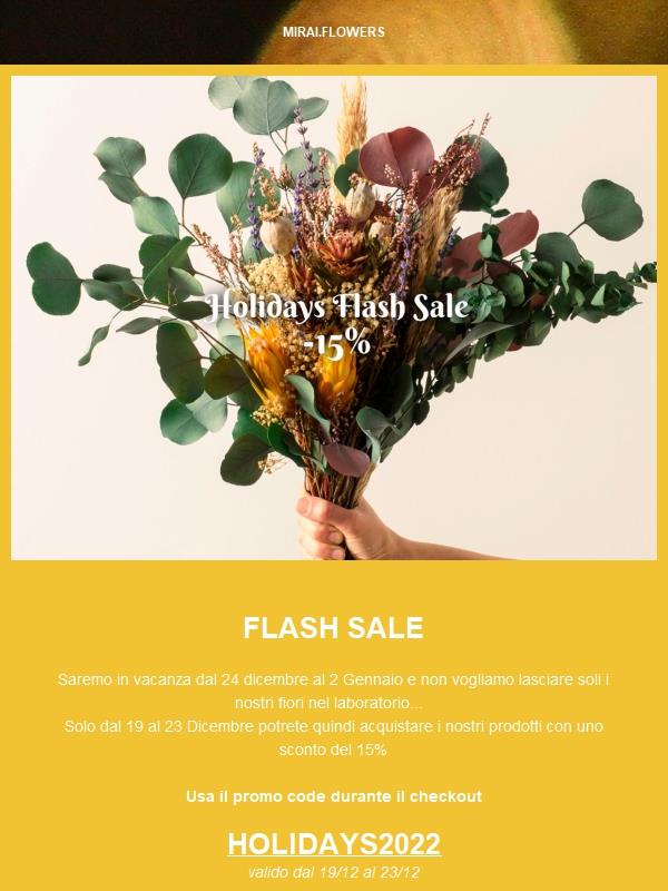 FLASH HOLIDAY SALE 15%