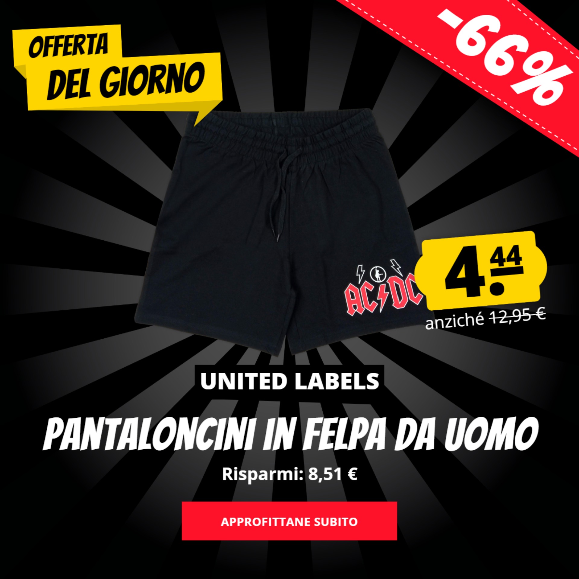 UNITED LABELS Pantaloncini in felpa da uomo solo 4,44 €
