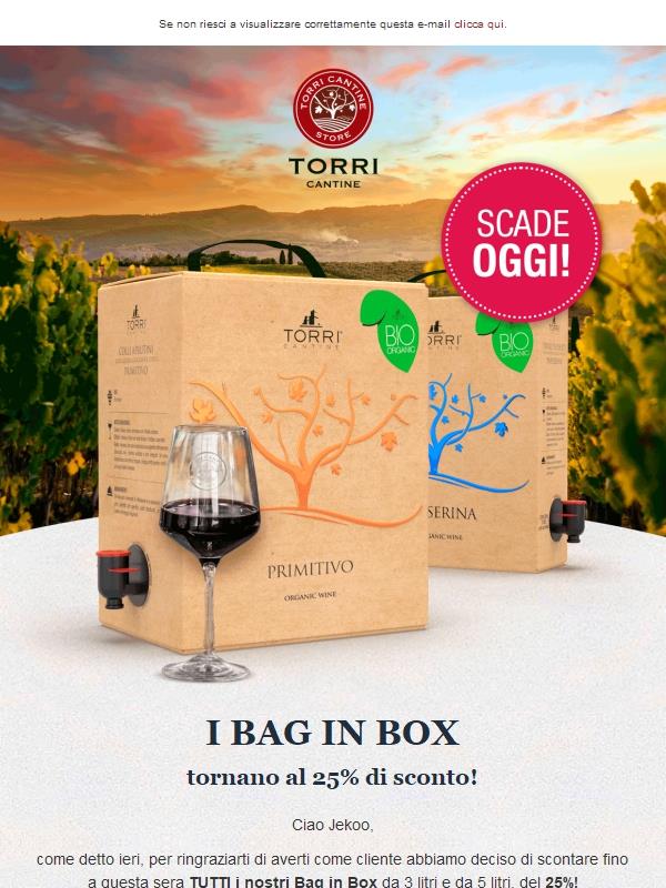 [SCADE OGGI] 🔥 Bag in Box in sconto!