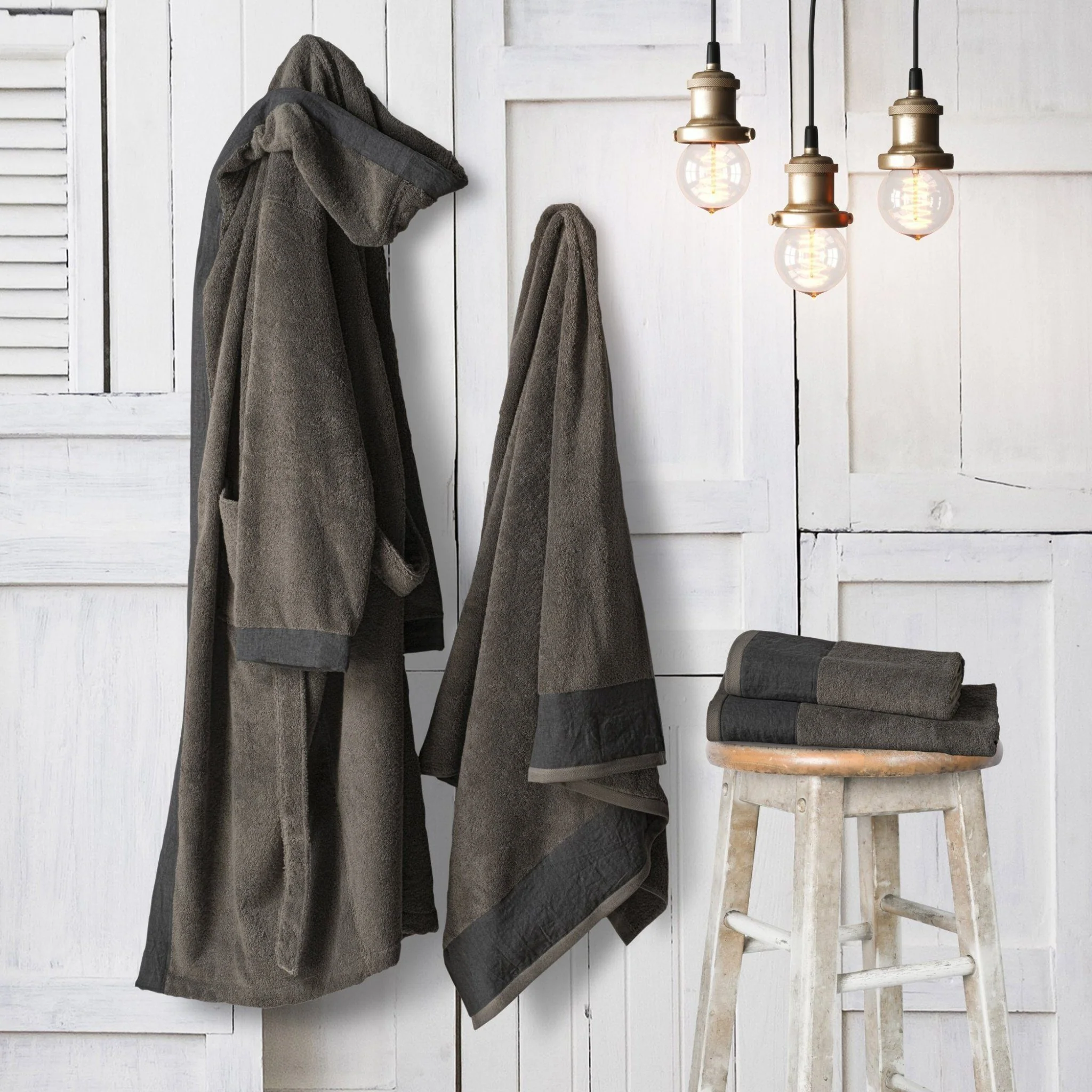 Image of Accappatoio in Spugna con Balza in Lino<br> StoneWashed - Loira