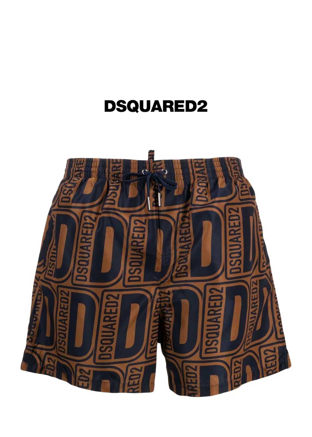 Shorts mare marrone da uomo con stampa Dsquared2 all-over