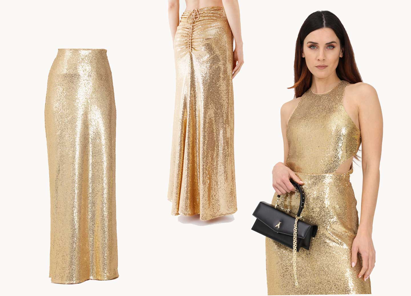 Long gold skirt for women