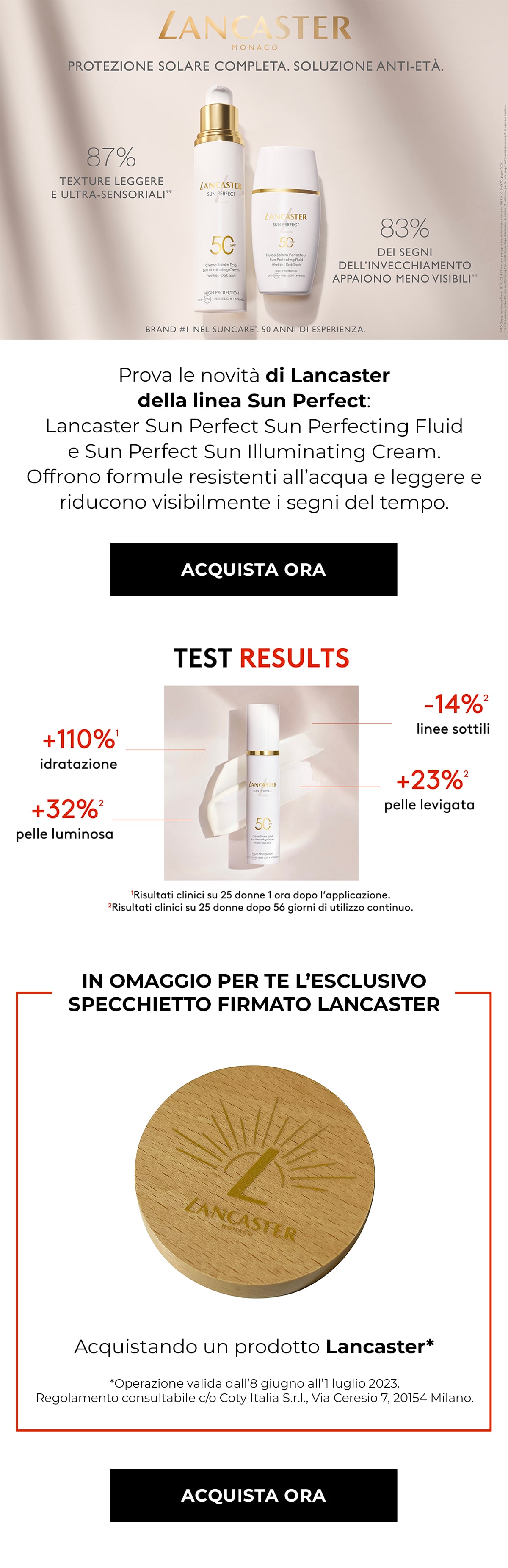 Prova le novità di Lancaster della linea Sun Perfect Prova le novità di Lancaster della linea Sun Perfect