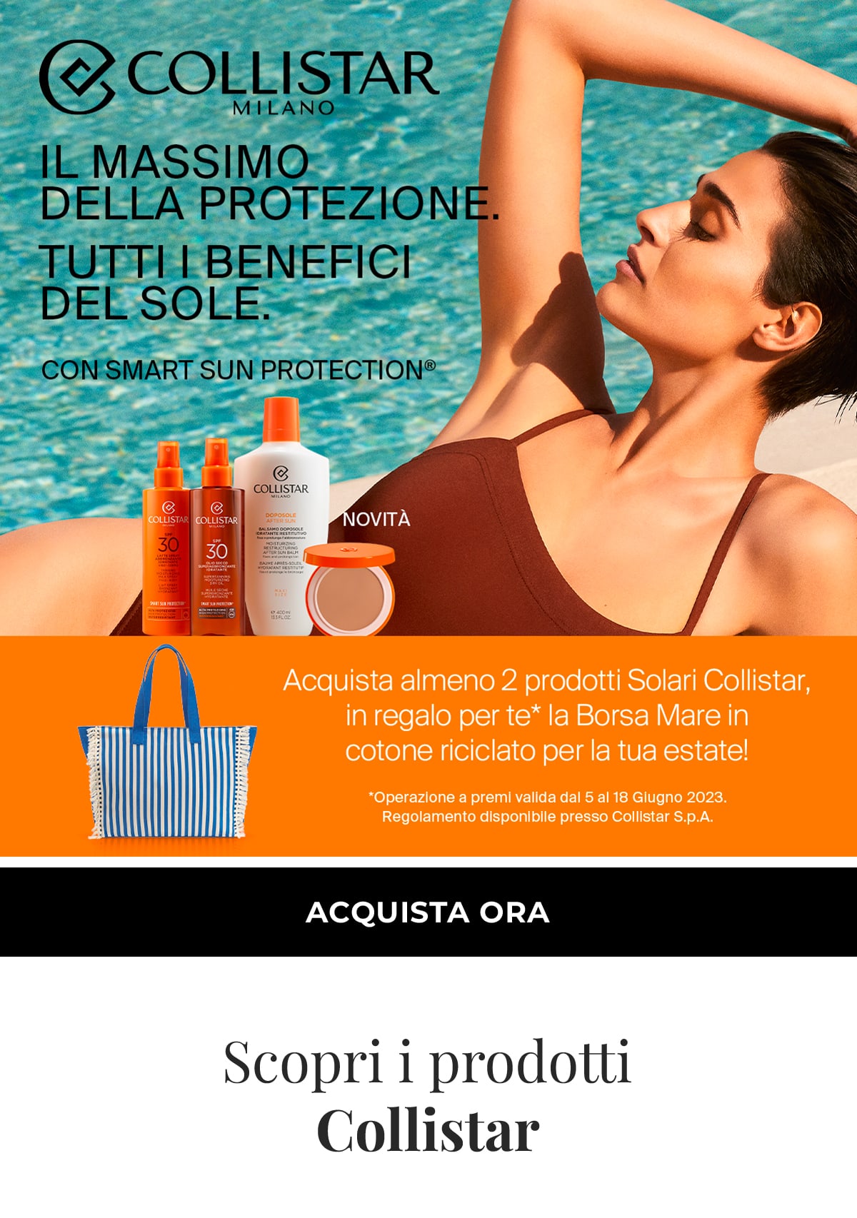 Acquista 2 solari Collistar in regalo la borsa mare