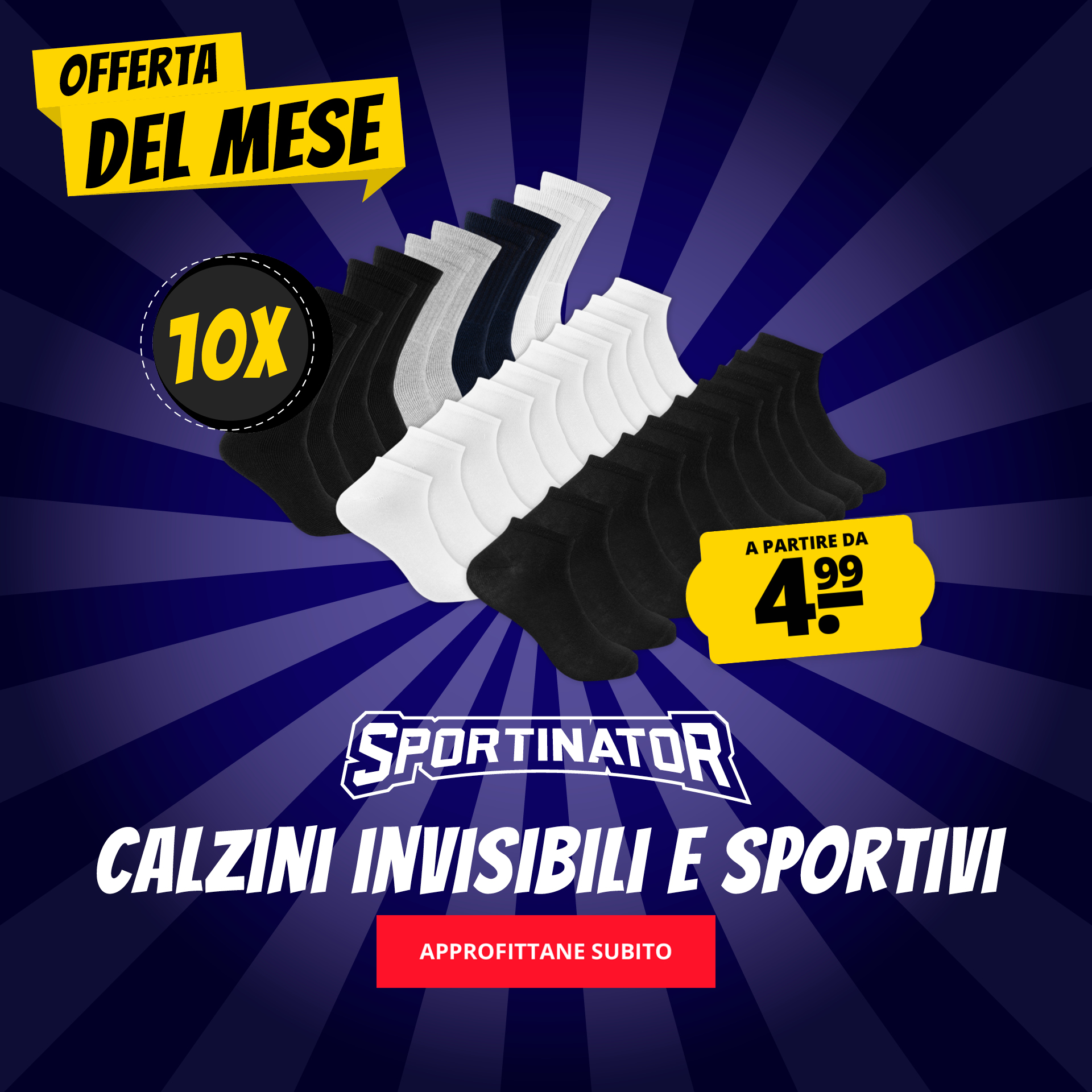 SPORTINATOR Calzini invisibili e sportivi 10 paia a partire da 4,99 € acquista a prezzi convenienti su ScontoSport!