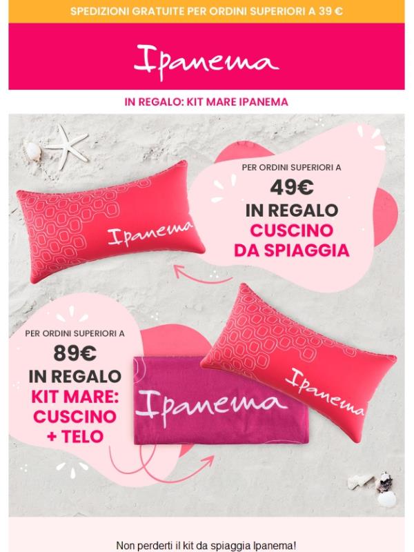 Doppio omaggio! Kit da spiaggia cuscino e telo mare griffati Ipanema 🏖️