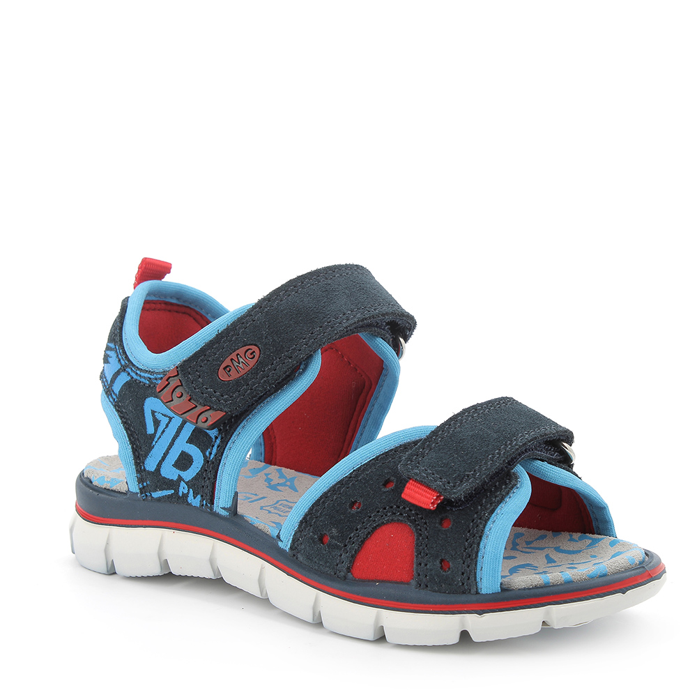 Image of Sandalo in scamosciato e tessuto celeste