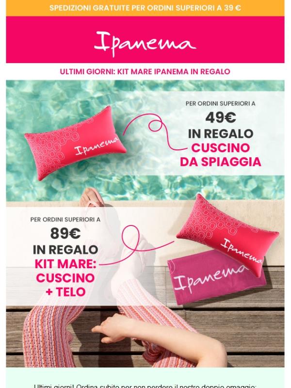 Ultimi giorni! Doppio omaggio: cuscino gonfiabile & telo mare by Ipanema 🐠