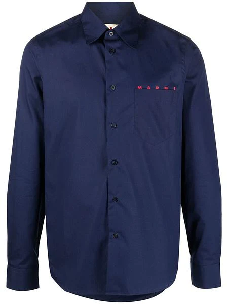 camicia blu con logo