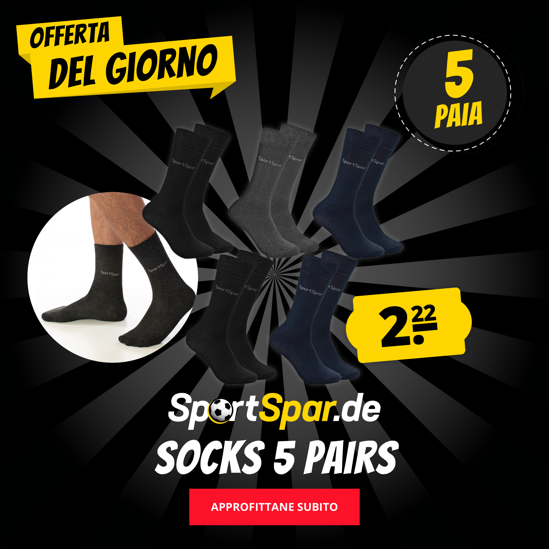 SportSpar Socks 5 pairs solo 2,22 €