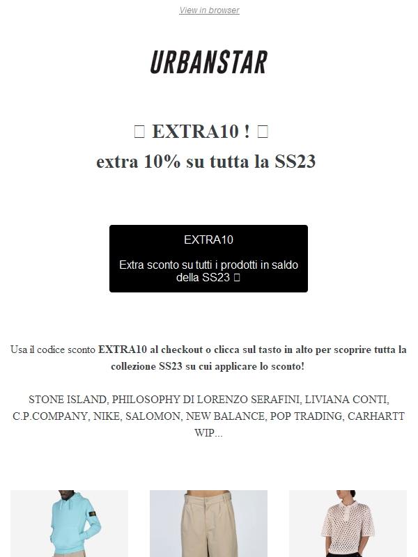 SS23- EXTRA 10 su tutti i prodotti in vendita con il codice EXTRA10 al check-out