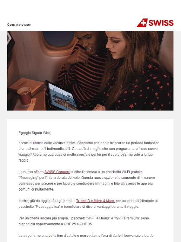 Wi-Fi 📱illimitato e gratuito con il pacchetto "Messaging"