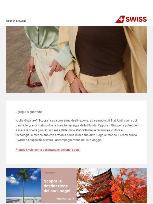 Prenda il volo con SWISS per la destinazione dei suoi sogni