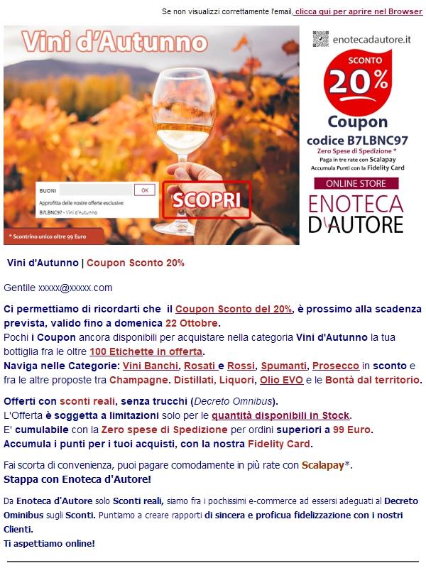 Vini d'Autunno. Coupon sconto 20& in scadenza.