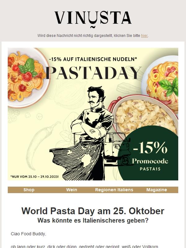 -15% zum World Pasta Day: Hast du schon alle Nudelsorten probiert? 🍝🤔