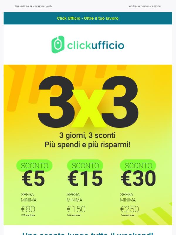 3x3 = sconto fino a € 30! Tre giorni di sconti ti aspettano!!!