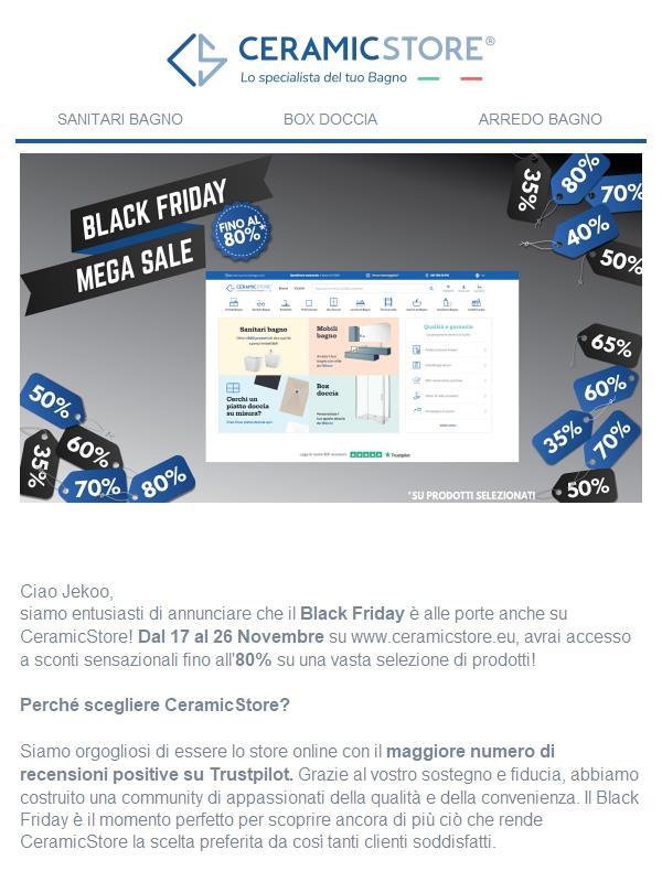 ✨ Black Friday in arrivo! Sconti fino all'80% su CeramicStore! ✨