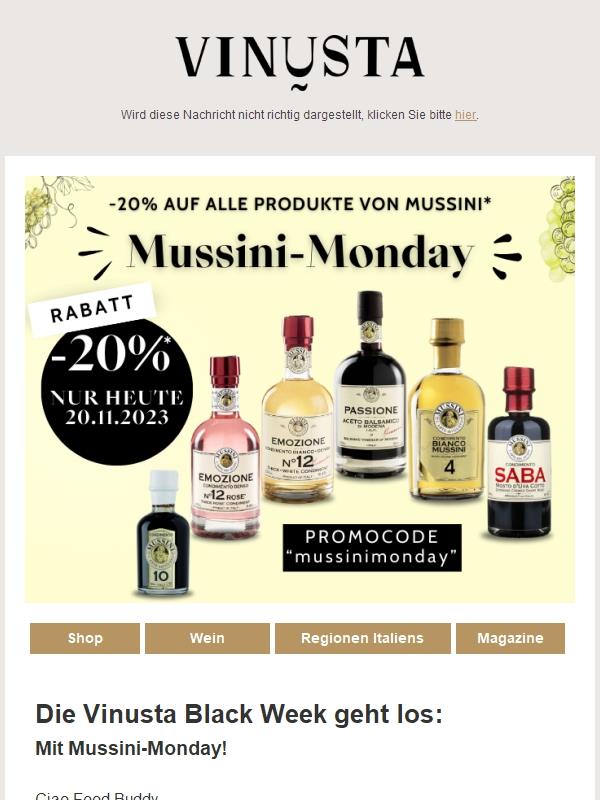 Erste Black Week Rabatte: -20% auf Mussini-Essige 🥗😋