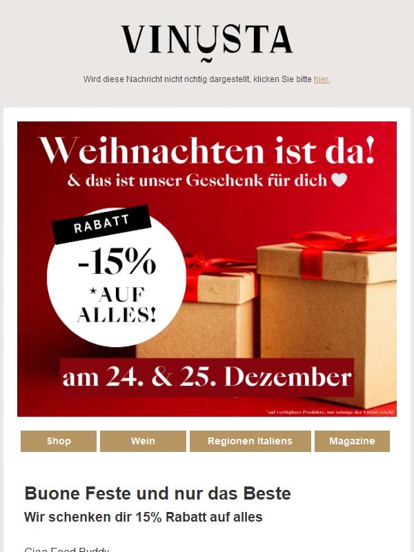 Ein Geschenk für dich: -15% auf alles 🎅🎄