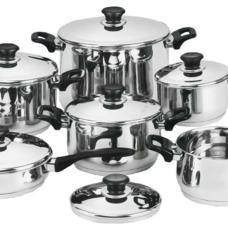 Batteria Di Pentole 12 Pezzi In Acciaio Inox 18/10 Dg Bavaria Con Coperchio Con Pomelli Termoresistenti Effetto Freddo