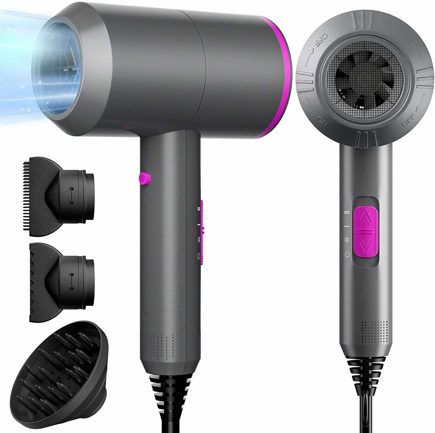 Phon Asciugacapelli Innoo Tech Phon Hair Dryer Professionale Phon Grigio per Styling Dei Capelli [RIGENERATO]