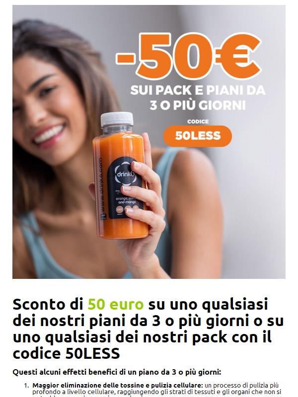 50€ di sconto sui piani di 3 o più giorni e sui pack :) Codice: 50LESS