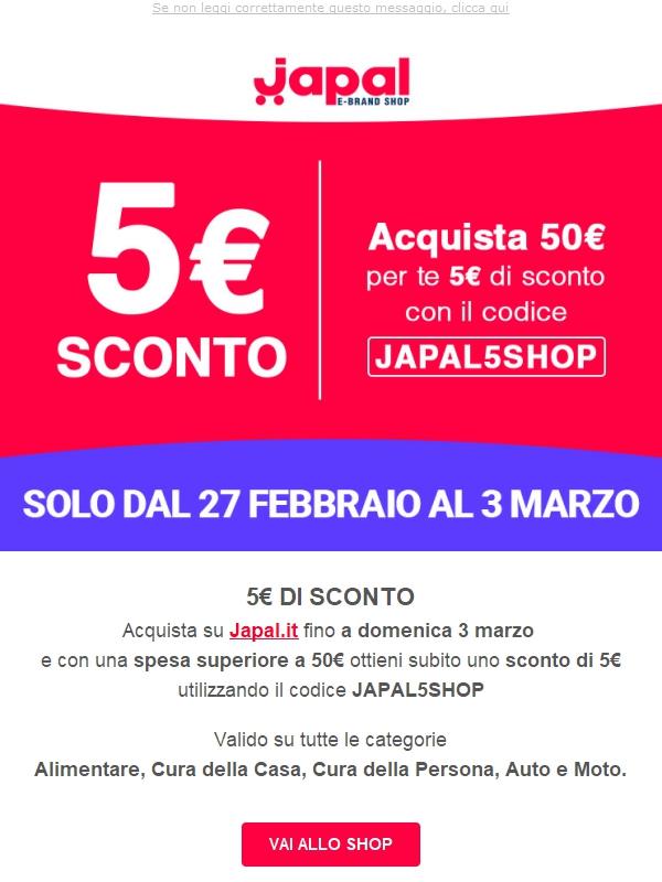 🛒 5€ di sconto su un acquisto minimo di 50€