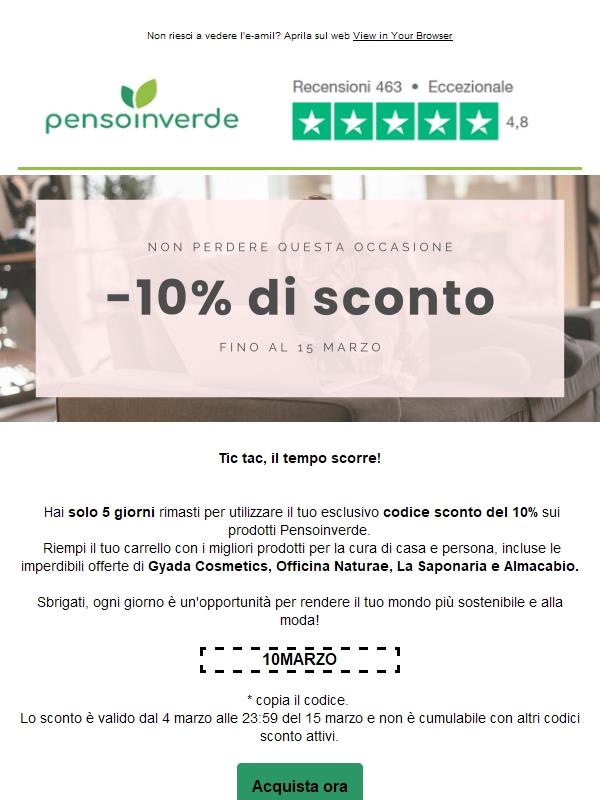 -10% di sconto: ancora 5 giorni