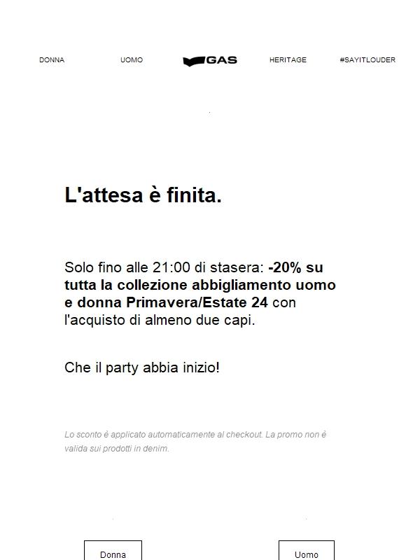 IT'S GAS HAPPY HOUR TIME: -20% sulla collezione SS24