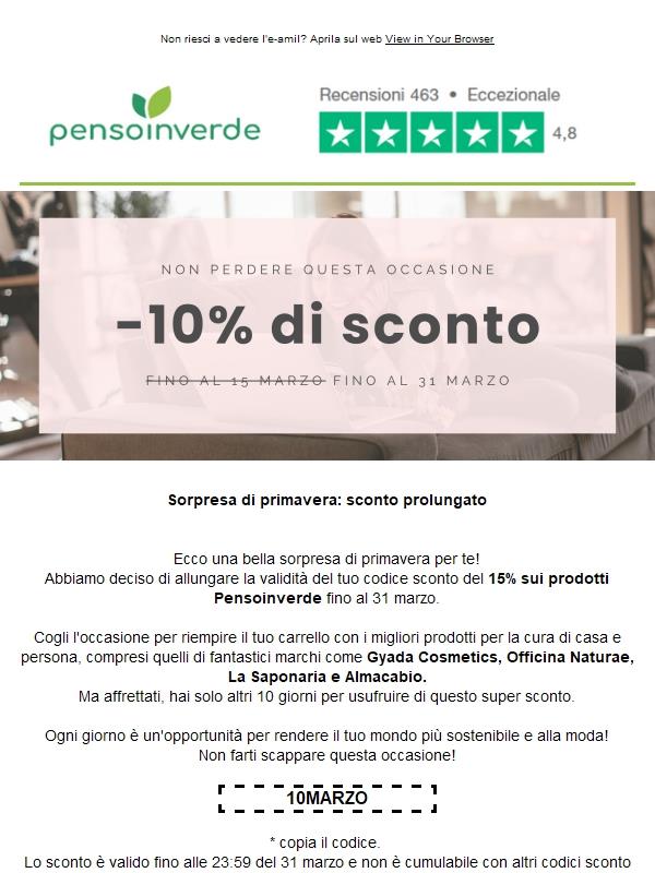 Solo per te: sconto del 10% prolungato