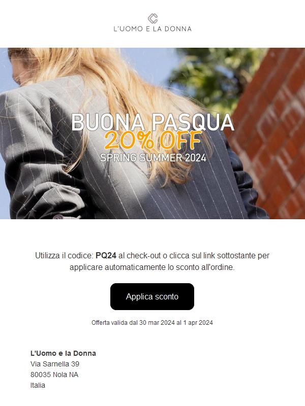 REMIND - 20% OFF - BUONA PASQUA!