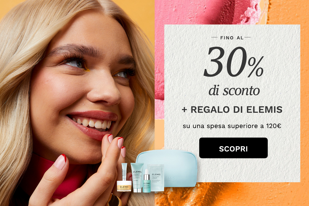 hasta 30 por ciento de descuento y regalo de elemis en compras superiores a 120 euros
