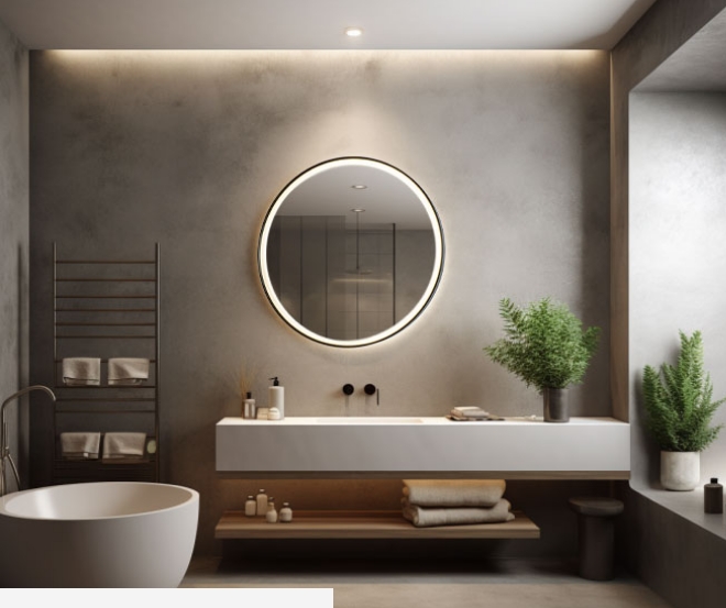 Specchio da bagno nero 70 cm incluso LED con dimmer tattile - Miral